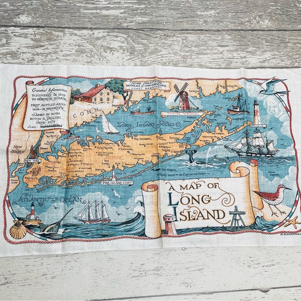 Vintage Richard Batchelder Long Island Linen Tea Towel - Picture 2 of 7